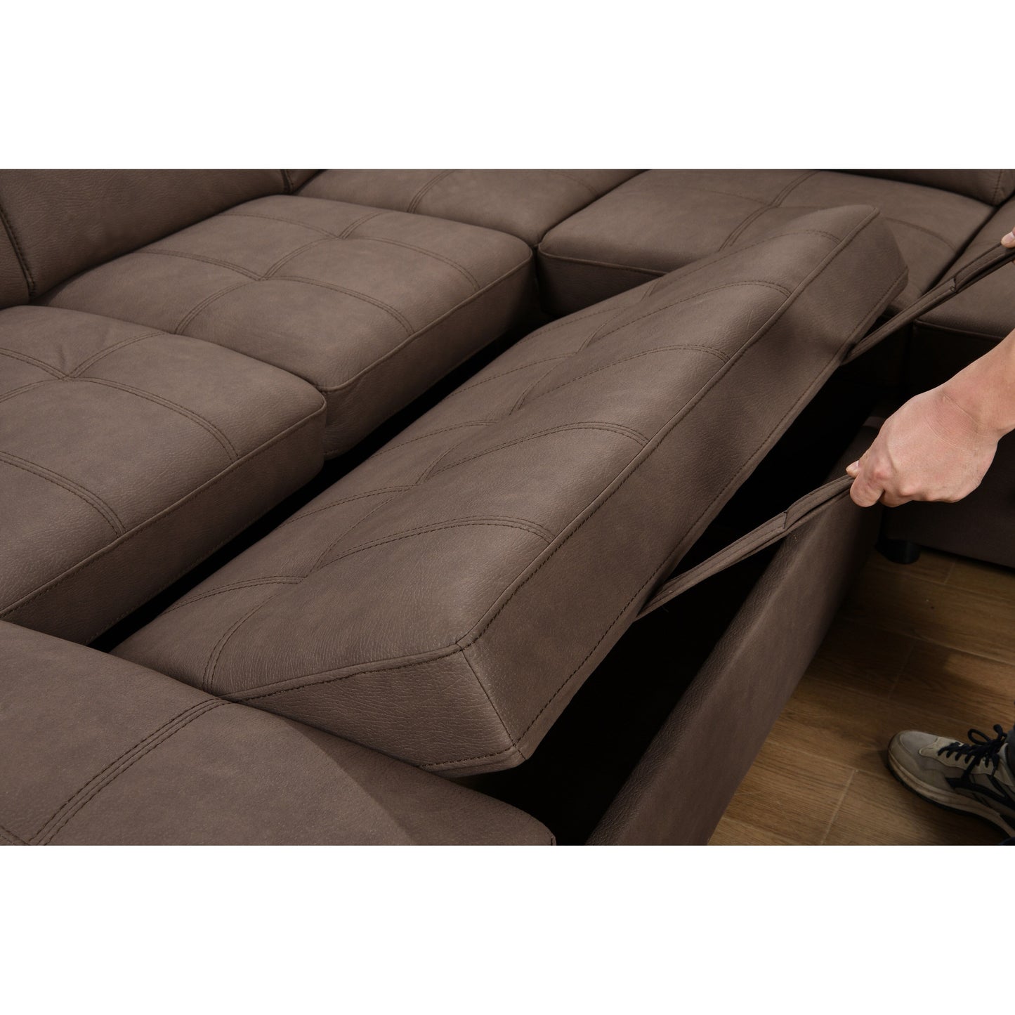 Roomfitters 128 U-Shaped Sectional Couch with Ottomans, Reversible Modular Sofa 7-Seater Couch with Storage Seat