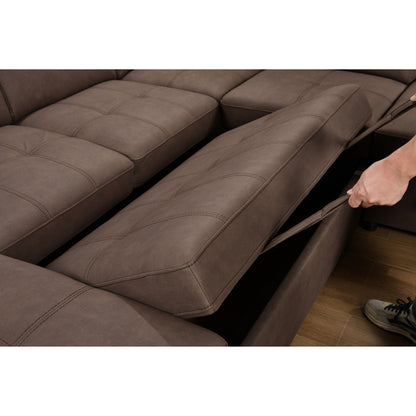 Roomfitters 128 U-Shaped Sectional Couch with Ottomans, Reversible Modular Sofa 7-Seater Couch with Storage Seat