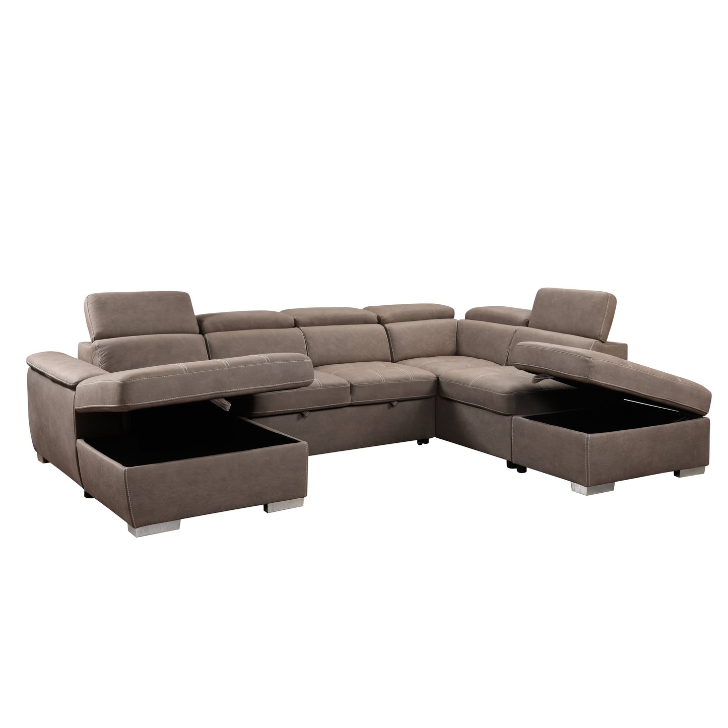 Roomfitters 128 U-Shaped Sectional Couch with Ottomans, Reversible Modular Sofa Set with Storage