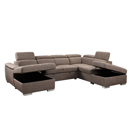 Roomfitters 128 U-Shaped Sectional Couch with Ottomans, Reversible Modular Sofa Set with Storage