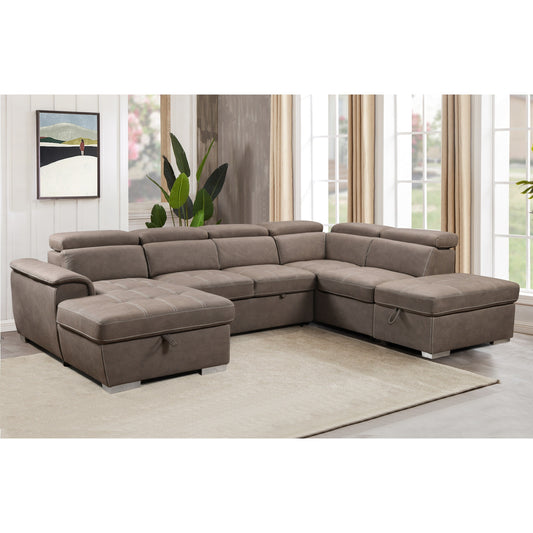 Roomfitters 128 U-Shaped Sectional Couch with Ottomans, Reversible Modular Sofa Set with Storage