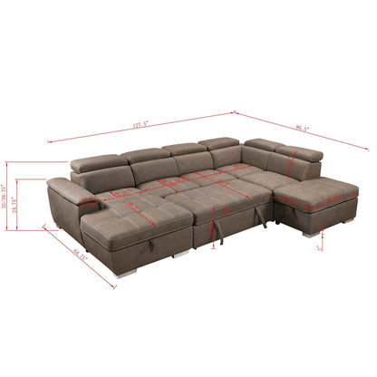 Roomfitters 128 U-Shaped Sectional Couch with Ottomans, Reversible Modular Sofa Set with Storage