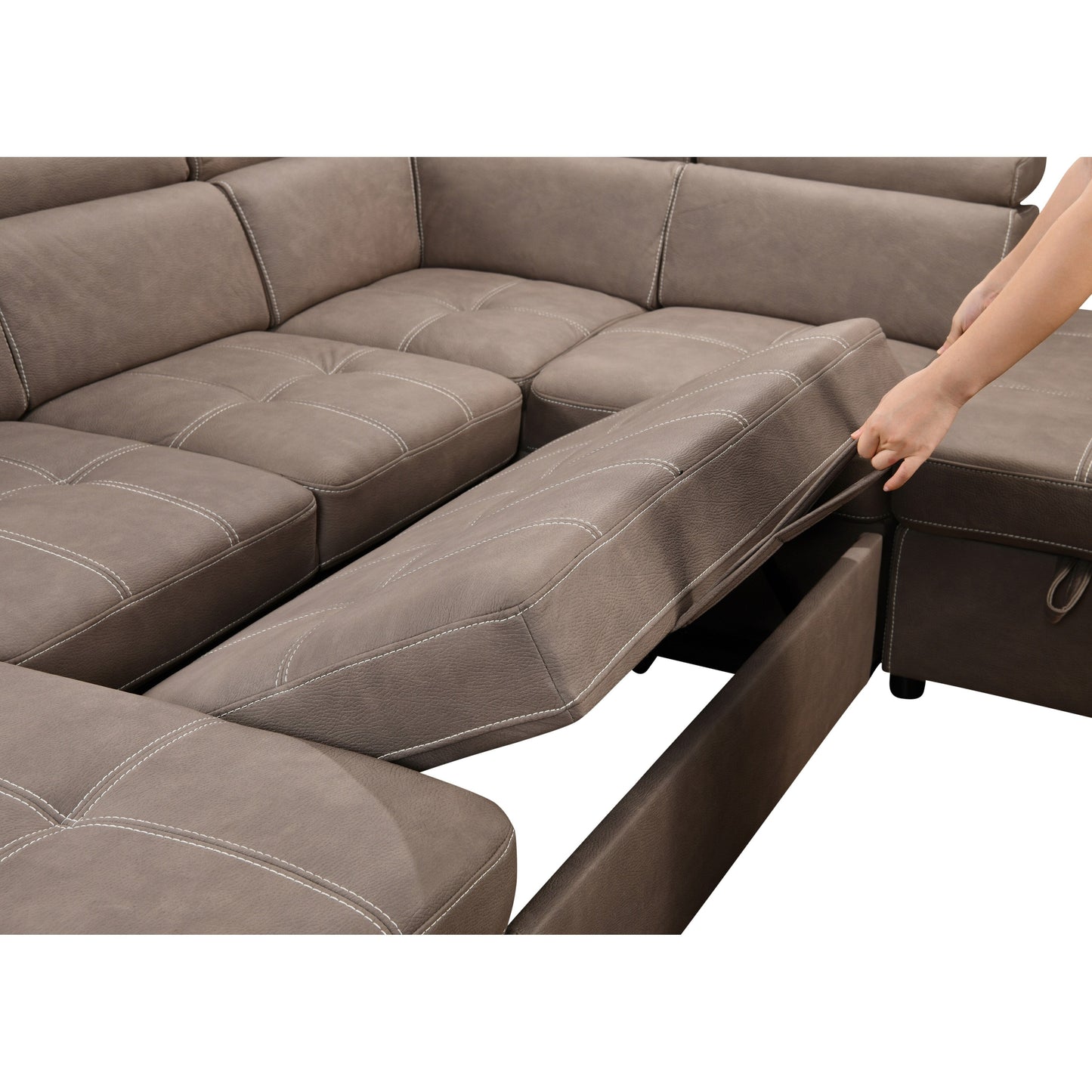 Roomfitters 128 U-Shaped Sectional Couch with Ottomans, Reversible Modular Sofa Set with Storage