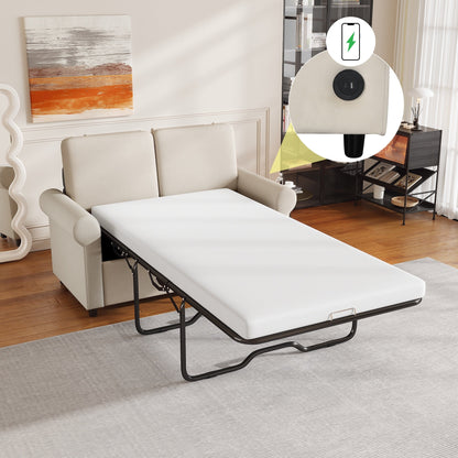 Roomfitters 2-in-1 Pull-Out Sofa Bed with Premium Twin Mattress Pad, USB Ports, and Space-Saving Design for Living Room