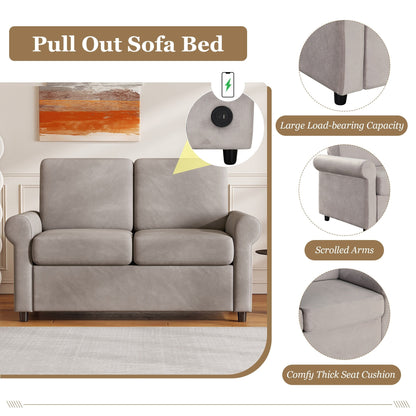 Roomfitters 2-in-1 Pull-Out Sofa Bed with Premium Twin Mattress Pad, USB Ports, and Space-Saving Design for Living Room