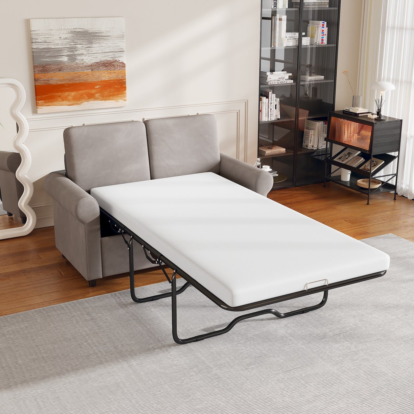 Roomfitters 2-in-1 Pull-Out Sofa Bed with Premium Twin Mattress Pad, USB Ports, and Space-Saving Design for Living Room