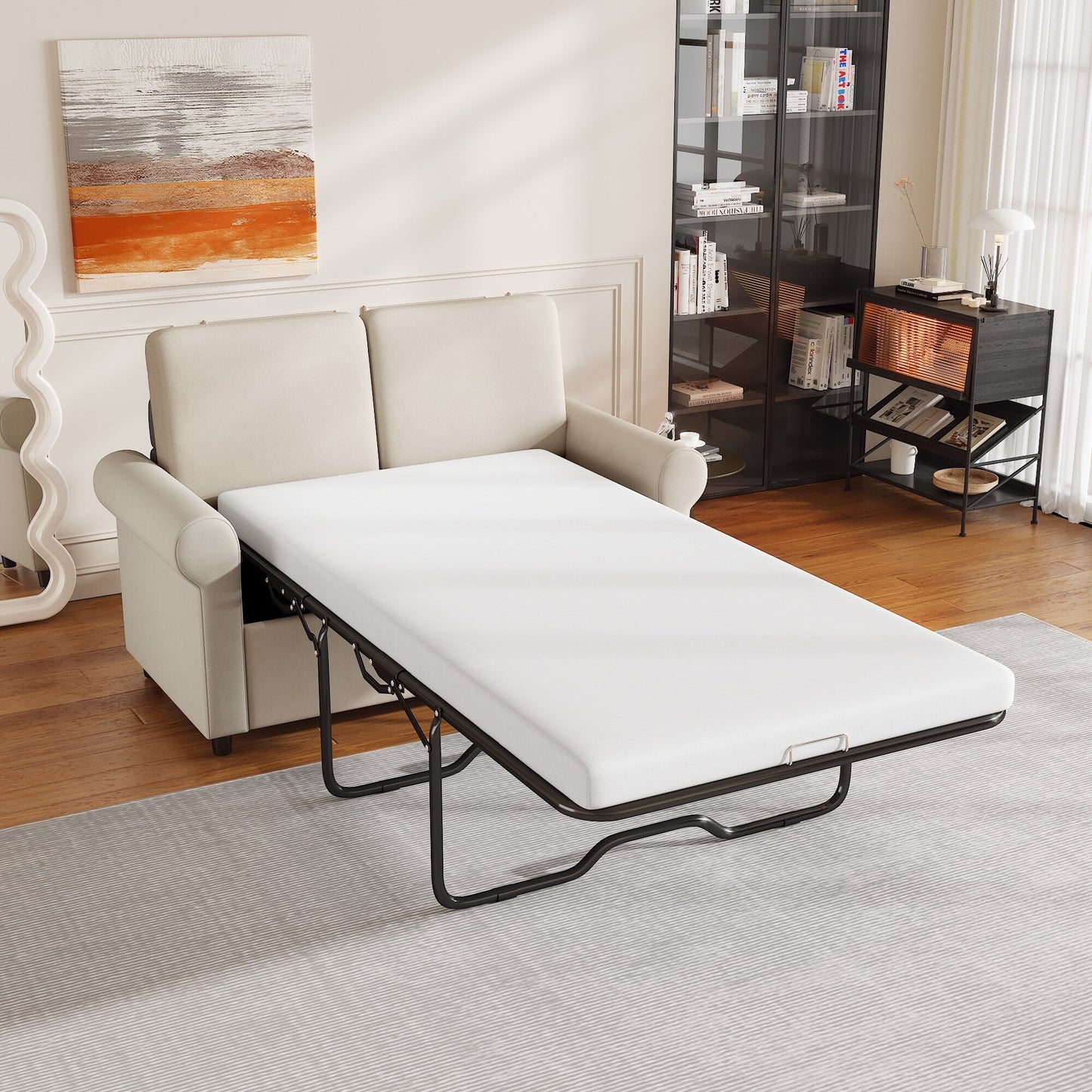 Roomfitters 2-in-1 Pull-Out Sofa Bed with Premium Twin Mattress Pad, USB Ports, and Space-Saving Design for Living Room
