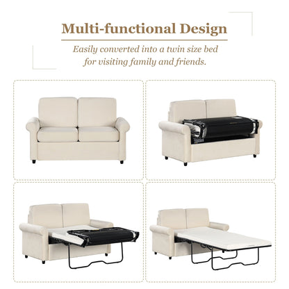 Roomfitters 2-in-1 Pull-Out Sofa Bed with Premium Twin Mattress Pad, USB Ports, and Space-Saving Design for Living Room