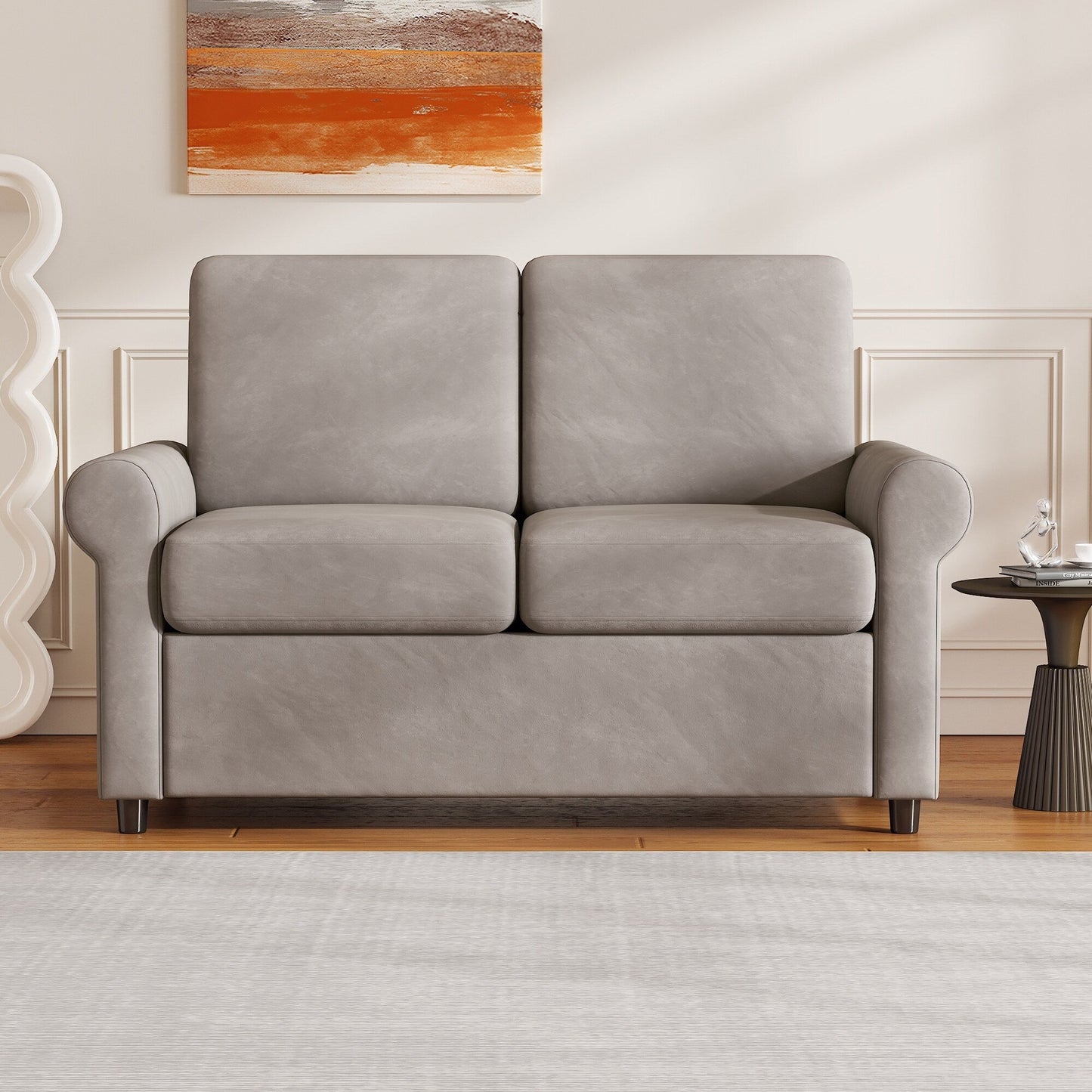 Roomfitters 2-in-1 Pull-Out Sofa Bed with Premium Twin Mattress Pad, USB Ports, and Space-Saving Design for Living Room