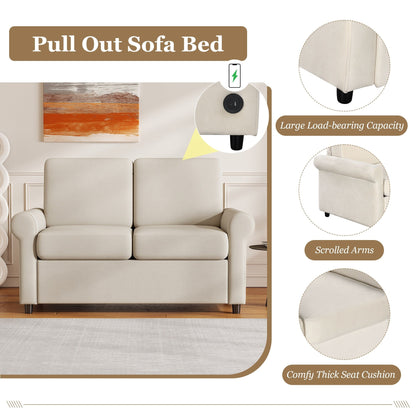 Roomfitters 2-in-1 Pull-Out Sofa Bed with Premium Twin Mattress Pad, USB Ports, and Space-Saving Design for Living Room