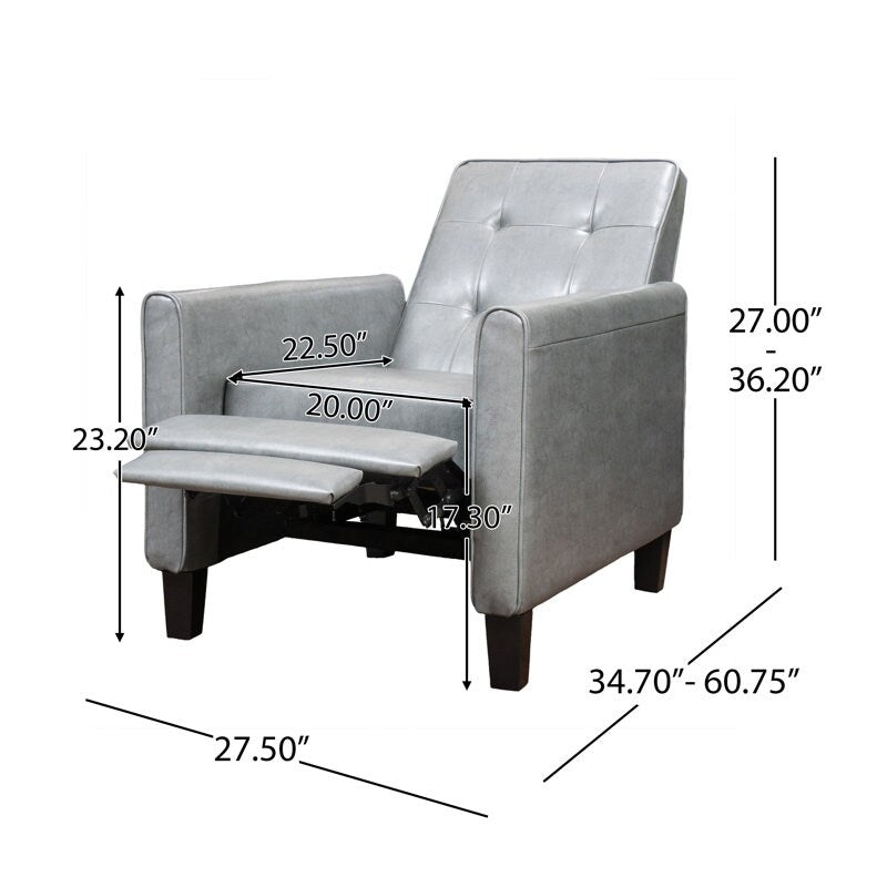 Roomfitters 26.75 Wide Manual Club Recliner with Rolled Arms and Plush Cushioning for Ultimate Comfort, Dark Grey