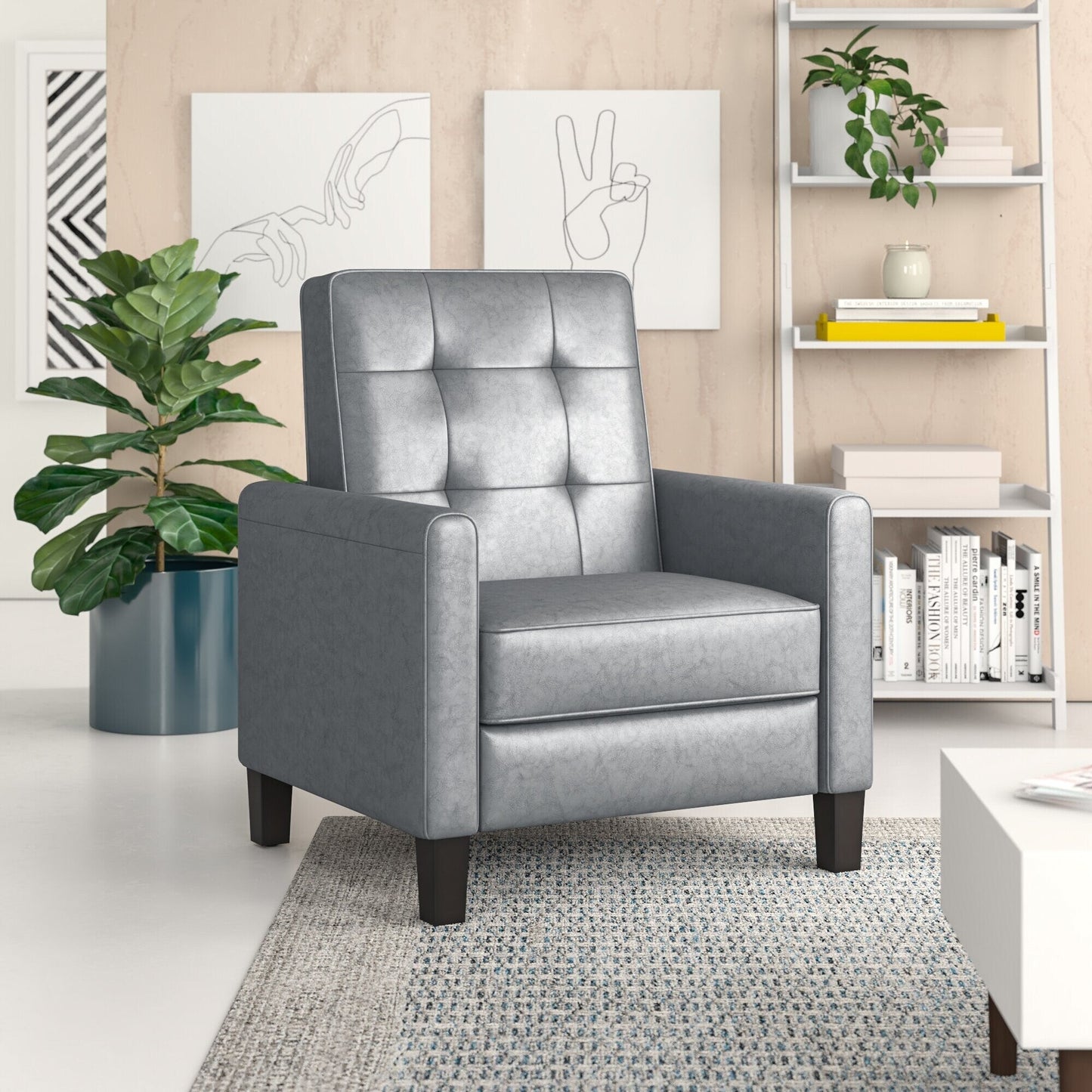 Roomfitters 26.75 Wide Manual Club Recliner with Rolled Arms and Plush Cushioning for Ultimate Comfort, Dark Grey