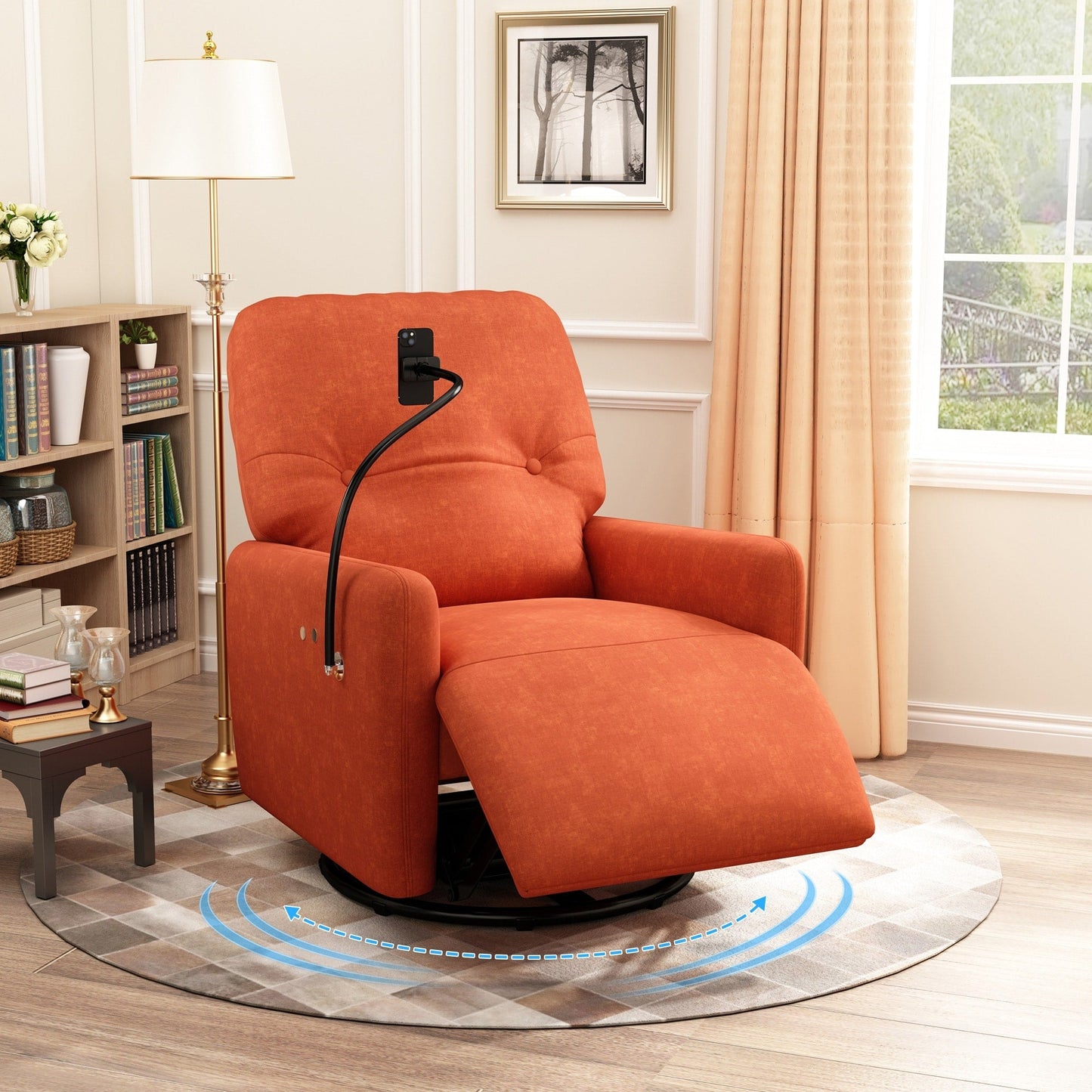 Roomfitters 270 Degree Swivel Electric Recliner Home Theater Seating Single Reclining Sofa Rocking Motion Recliner