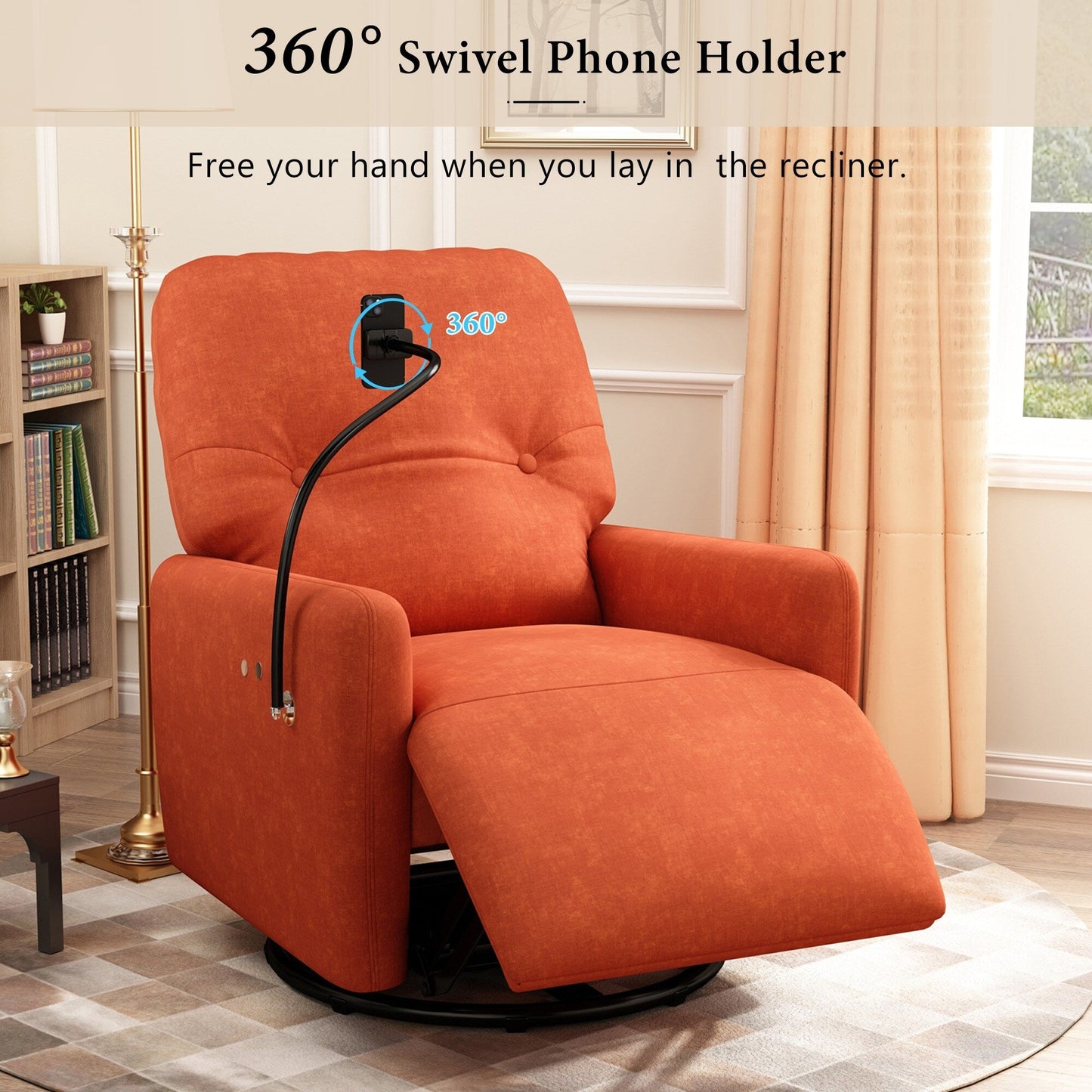 Roomfitters 270 Degree Swivel Electric Recliner Home Theater Seating Single Reclining Sofa Rocking Motion Recliner