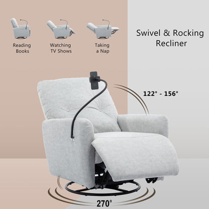Roomfitters 270 Degree Swivel Electric Recliner Home Theater Seating Single Reclining Sofa Rocking Motion Recliner