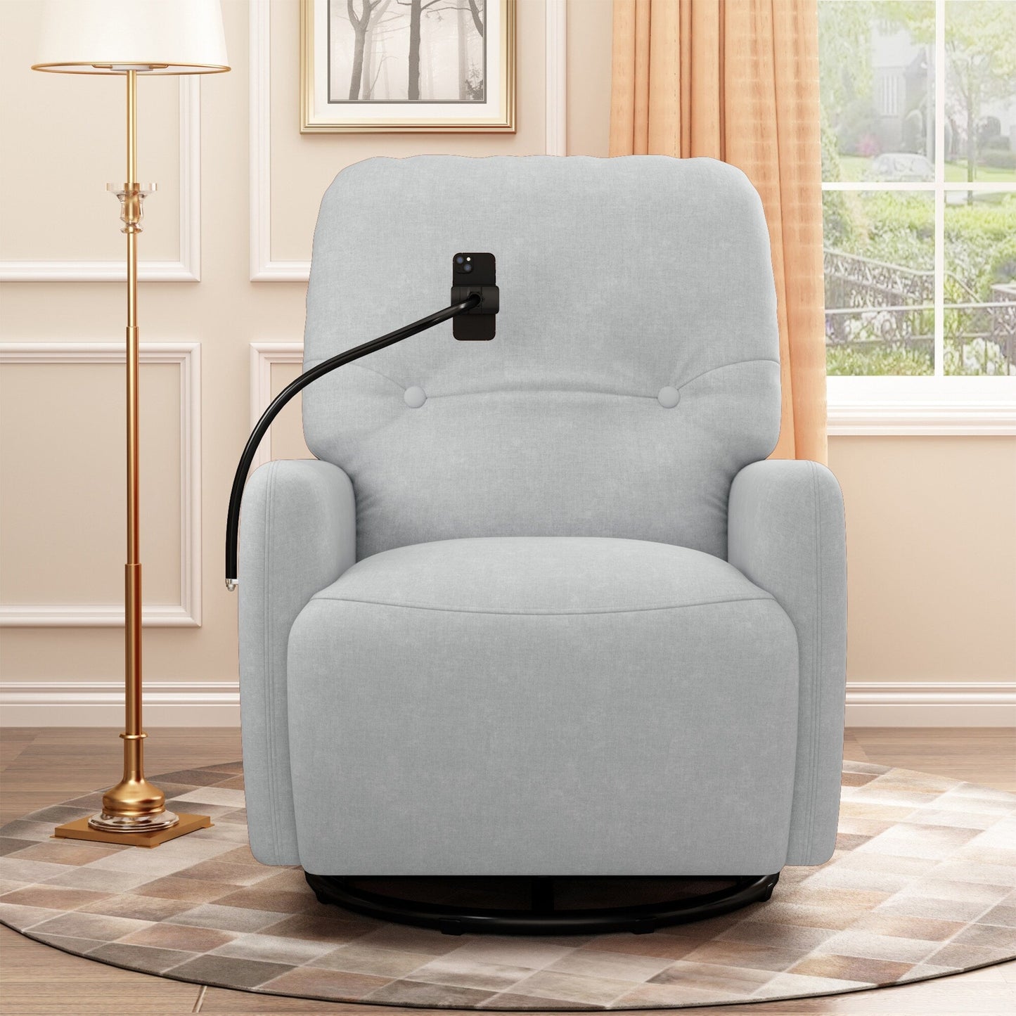 Roomfitters 270 Degree Swivel Electric Recliner Home Theater Seating Single Reclining Sofa Rocking Motion Recliner