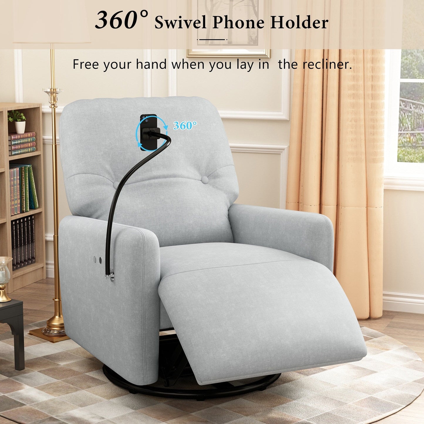 Roomfitters 270 Degree Swivel Electric Recliner Home Theater Seating Single Reclining Sofa Rocking Motion Recliner