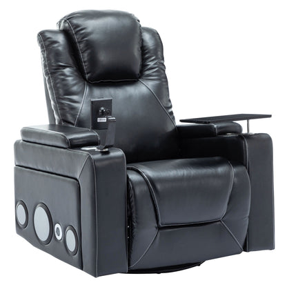 Roomfitters 270Â° Swivel PU Leather Power Recliner with Built-In Surround Sound, Removable Tray Table, Hidden Arm Storage