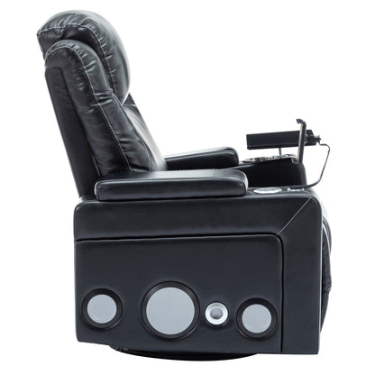Roomfitters 270Â° Swivel PU Leather Power Recliner with Built-In Surround Sound, Removable Tray Table, Hidden Arm Storage