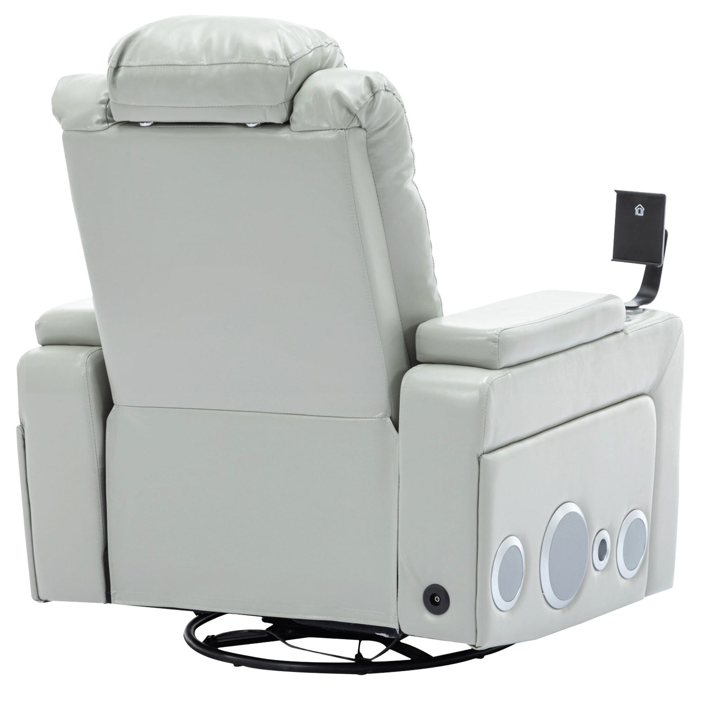 Roomfitters 270Â° Swivel PU Leather Power Recliner with Built-In Surround Sound, Removable Tray Table, Hidden Arm Storage