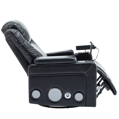 Roomfitters 270Â° Swivel PU Leather Power Recliner with Built-In Surround Sound, Removable Tray Table, Hidden Arm Storage