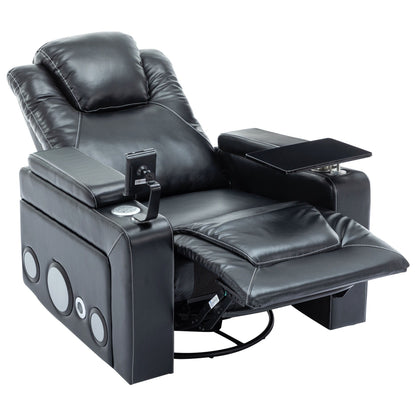 Roomfitters 270Â° Swivel PU Leather Power Recliner with Built-In Surround Sound, Removable Tray Table, Hidden Arm Storage