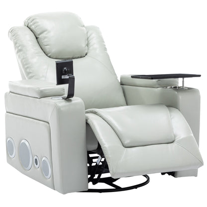 Roomfitters 270Â° Swivel PU Leather Power Recliner with Built-In Surround Sound, Removable Tray Table, Hidden Arm Storage