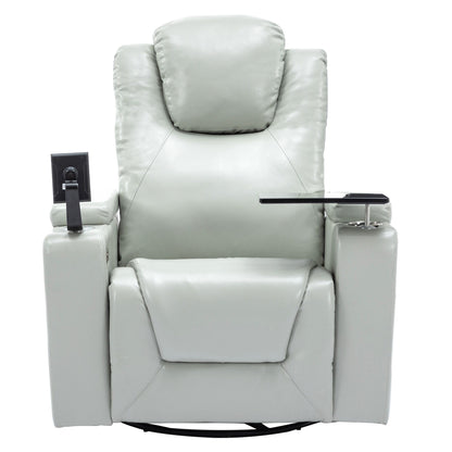 Roomfitters 270Â° Swivel PU Leather Power Recliner with Built-In Surround Sound, Removable Tray Table, Hidden Arm Storage