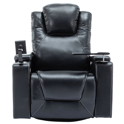 Roomfitters 270Â° Swivel PU Leather Power Recliner with Built-In Surround Sound, Removable Tray Table, Hidden Arm Storage