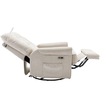Roomfitters 270Â° Swivel Recliner Chair with USB Charging Port, Side Storage Pocket, and Touch-Activated Lamp, Cream