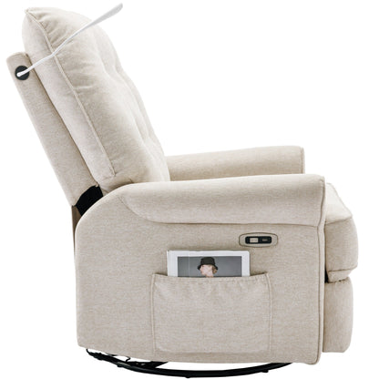 Roomfitters 270Â° Swivel Recliner Chair with USB Charging Port, Side Storage Pocket, and Touch-Activated Lamp, Cream