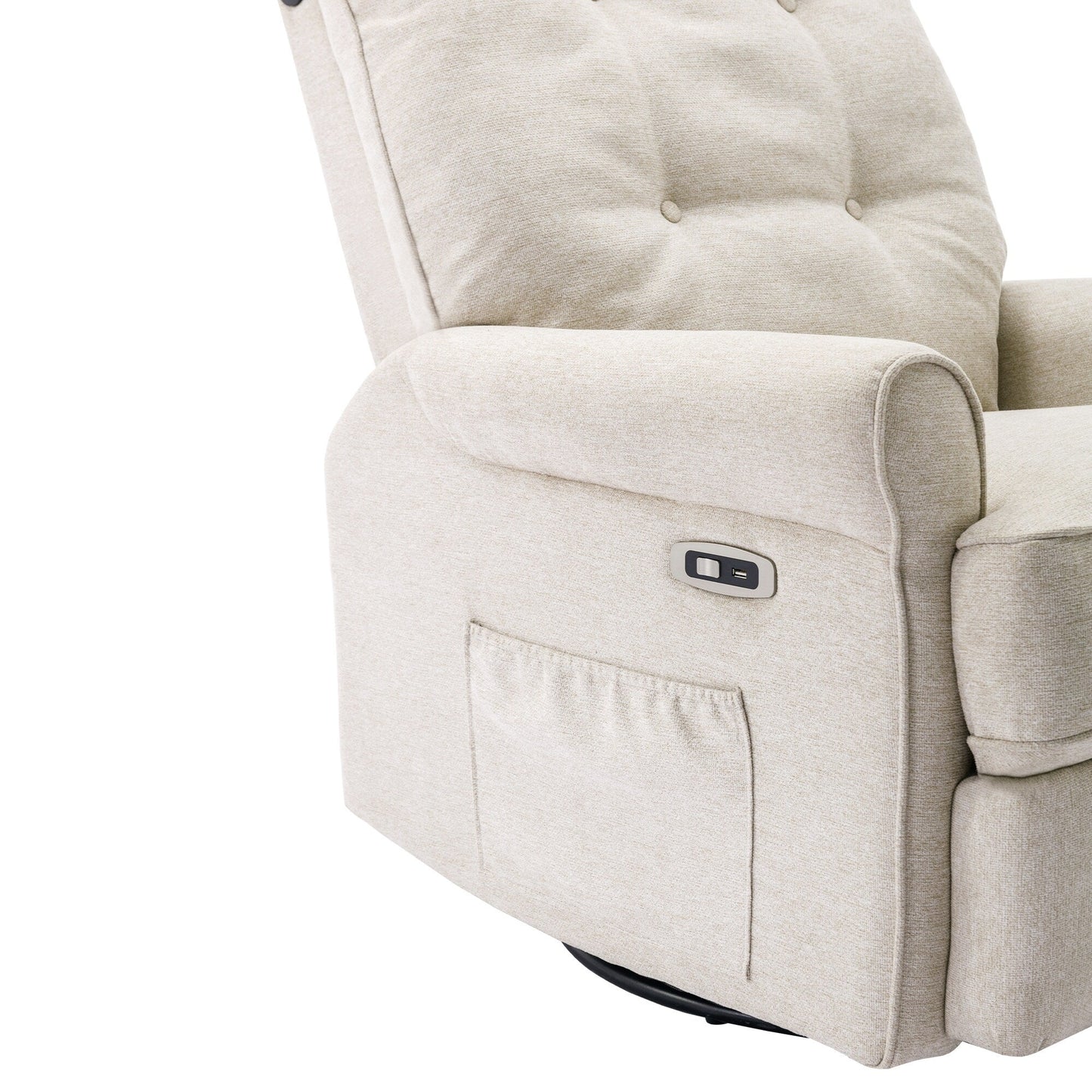 Roomfitters 270Â° Swivel Recliner Chair with USB Charging Port, Side Storage Pocket, and Touch-Activated Lamp, Cream