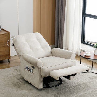 Roomfitters 270Â° Swivel Recliner Chair with USB Charging Port, Side Storage Pocket, and Touch-Activated Lamp, Cream