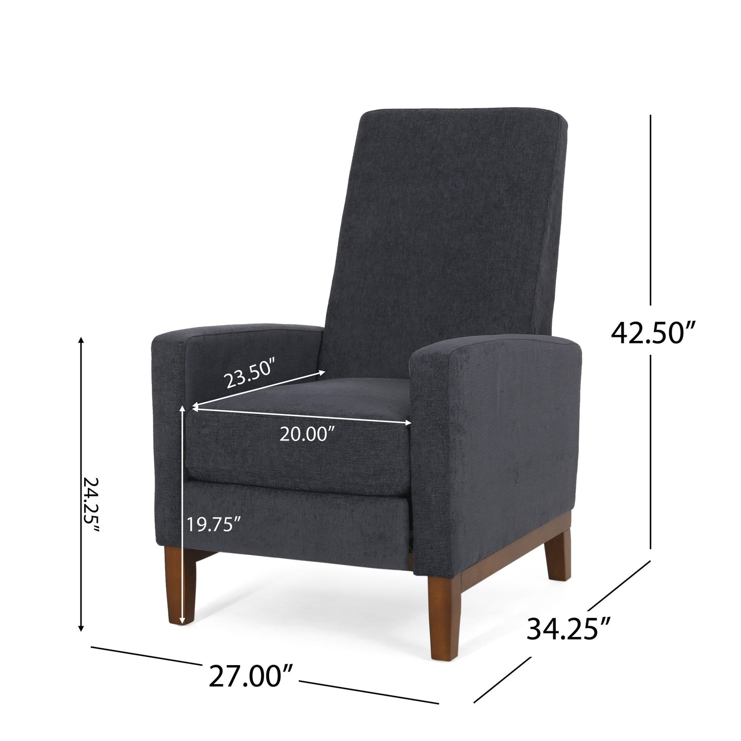 Roomfitters 27'' Wide Wood Hand Manual Club Recliner, Comfortable Lounge Chair for Living Room