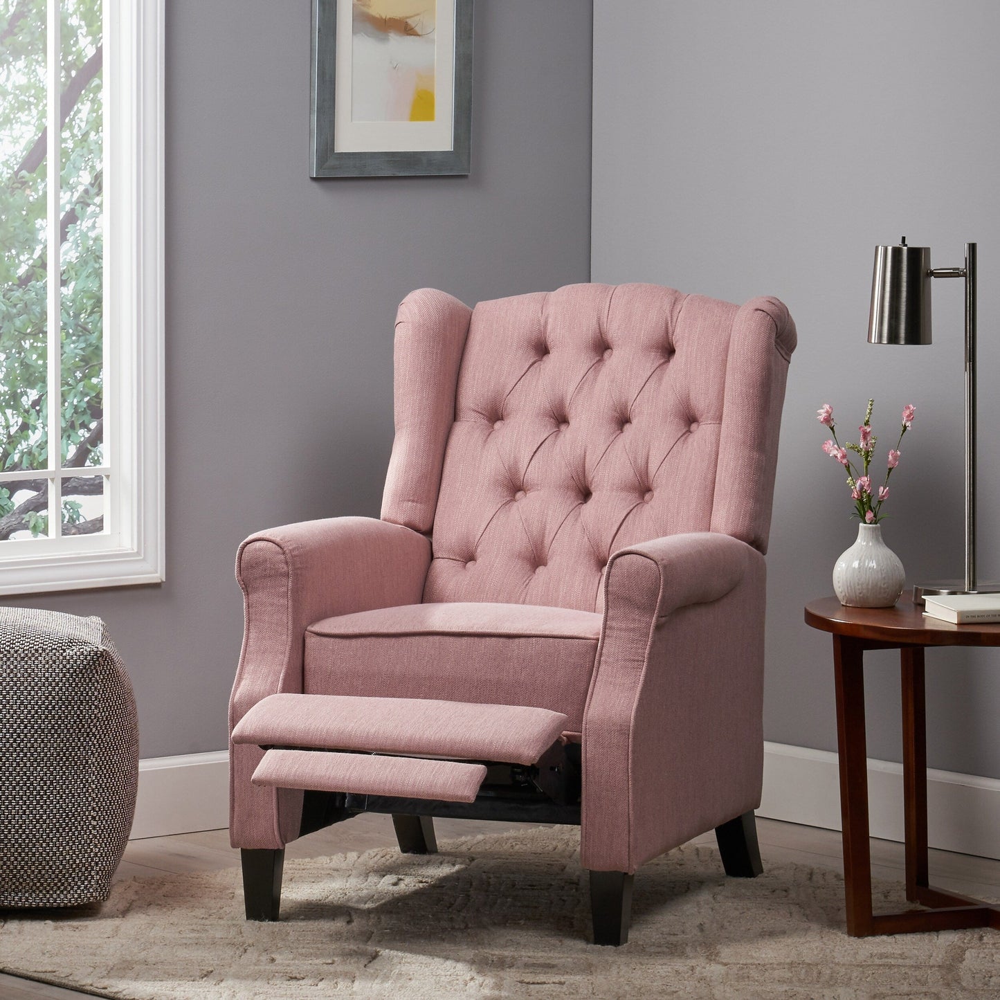 Roomfitters 28 Wide Manual Wing Chair Recliner, Elegant Recliner for Living Room, Bedroom, Pink