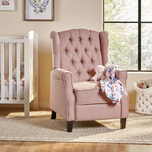 Roomfitters 28 Wide Manual Wing Chair Recliner, Elegant Recliner for Living Room, Bedroom, Pink