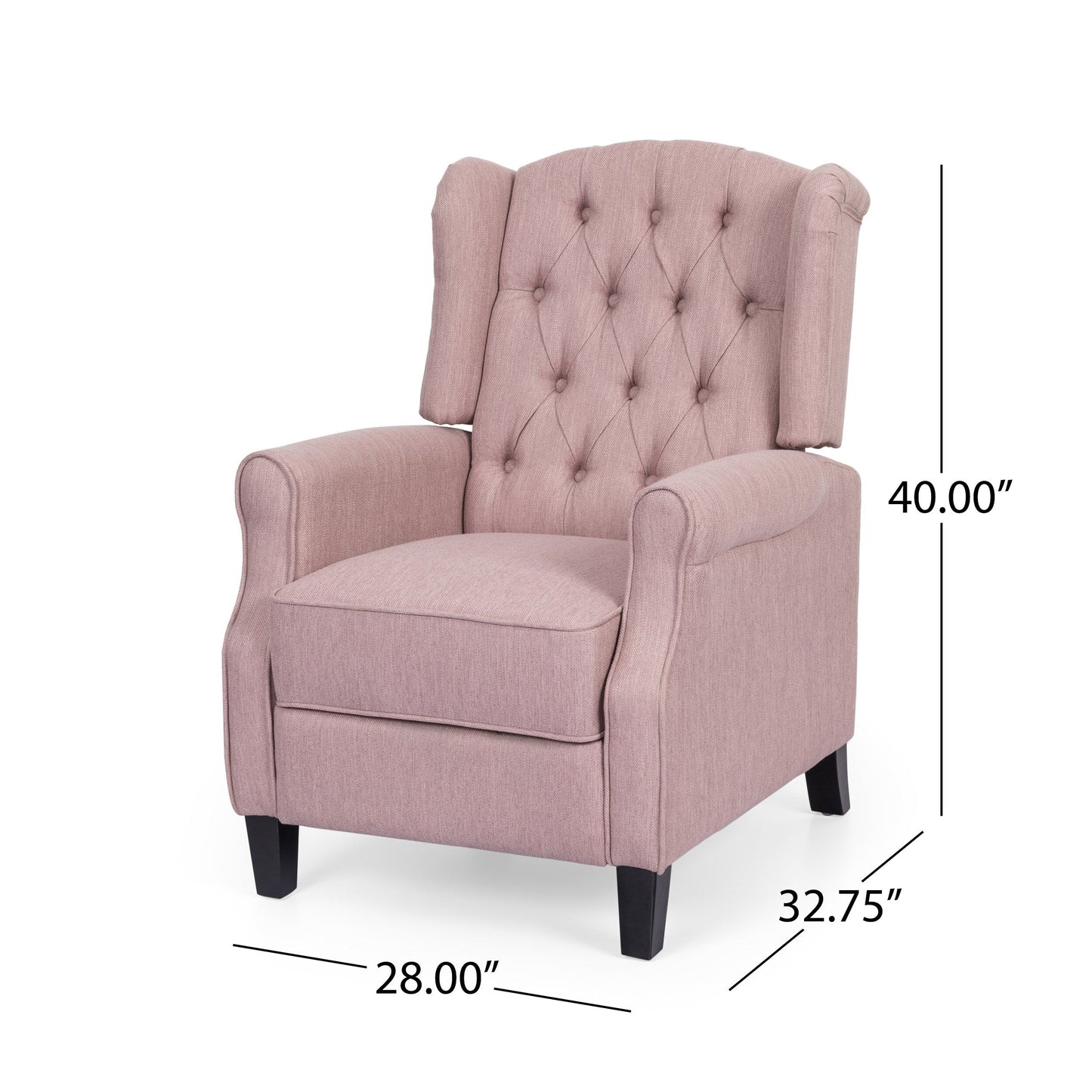Roomfitters 28 Wide Manual Wing Chair Recliner, Elegant Recliner for Living Room, Bedroom, Pink