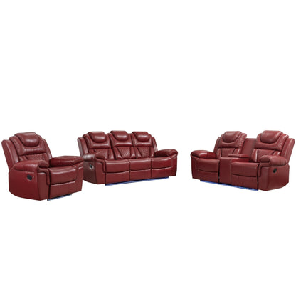 Roomfitters 3 Pcs Recliner Sofa Set with Manual Recliner Chairs, Center Console Storage, and Soft Ambient Lighting