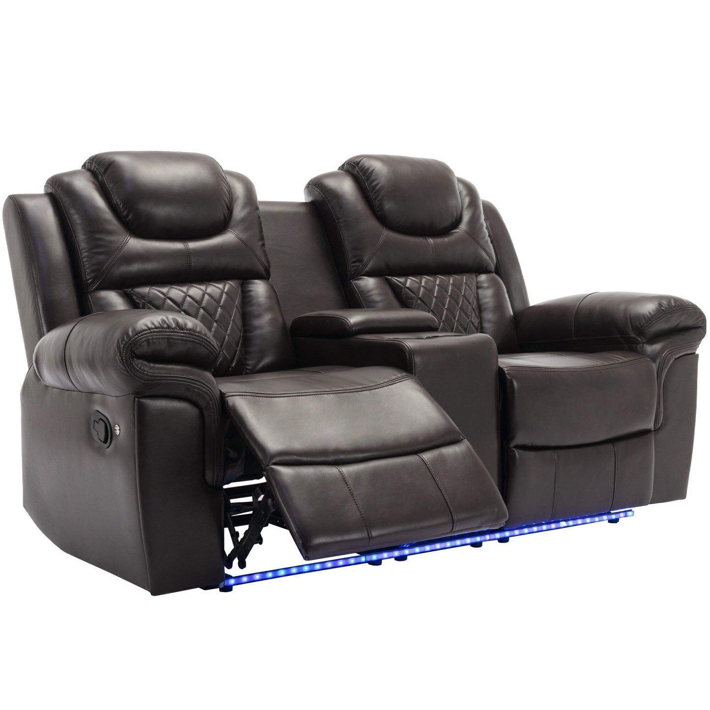 Roomfitters 3 Pcs Recliner Sofa Set with Manual Recliner Chairs, Center Console Storage, and Soft Ambient Lighting
