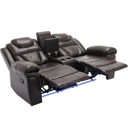 Roomfitters 3 Pcs Recliner Sofa Set with Manual Recliner Chairs, Center Console Storage, and Soft Ambient Lighting