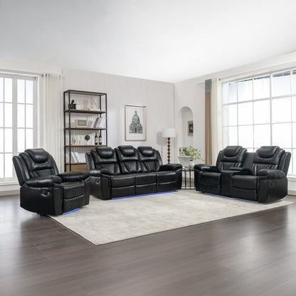 Roomfitters 3 Pcs Recliner Sofa Set with Manual Recliner Chairs, Center Console Storage, and Soft Ambient Lighting