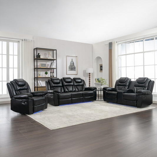 Roomfitters 3 Pcs Recliner Sofa Set with Manual Recliner Chairs, Center Console Storage, and Soft Ambient Lighting
