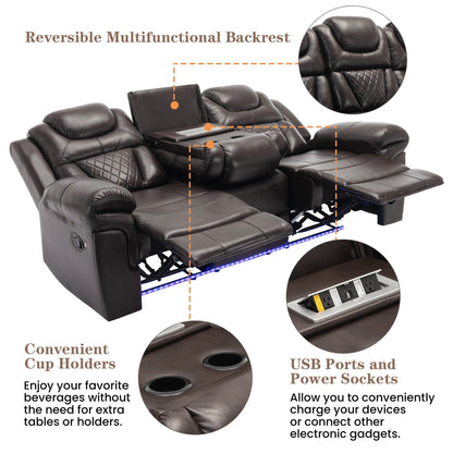 Roomfitters 3 Pcs Recliner Sofa Set with Manual Recliner Chairs, Center Console Storage, and Soft Ambient Lighting