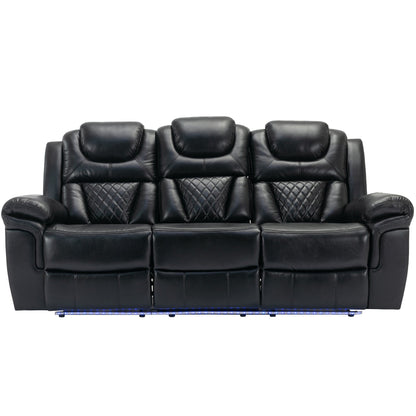 Roomfitters 3 Pcs Recliner Sofa Set with Manual Recliner Chairs, Center Console Storage, and Soft Ambient Lighting