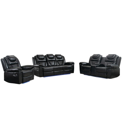 Roomfitters 3 Pcs Recliner Sofa Set with Manual Recliner Chairs, Center Console Storage, and Soft Ambient Lighting