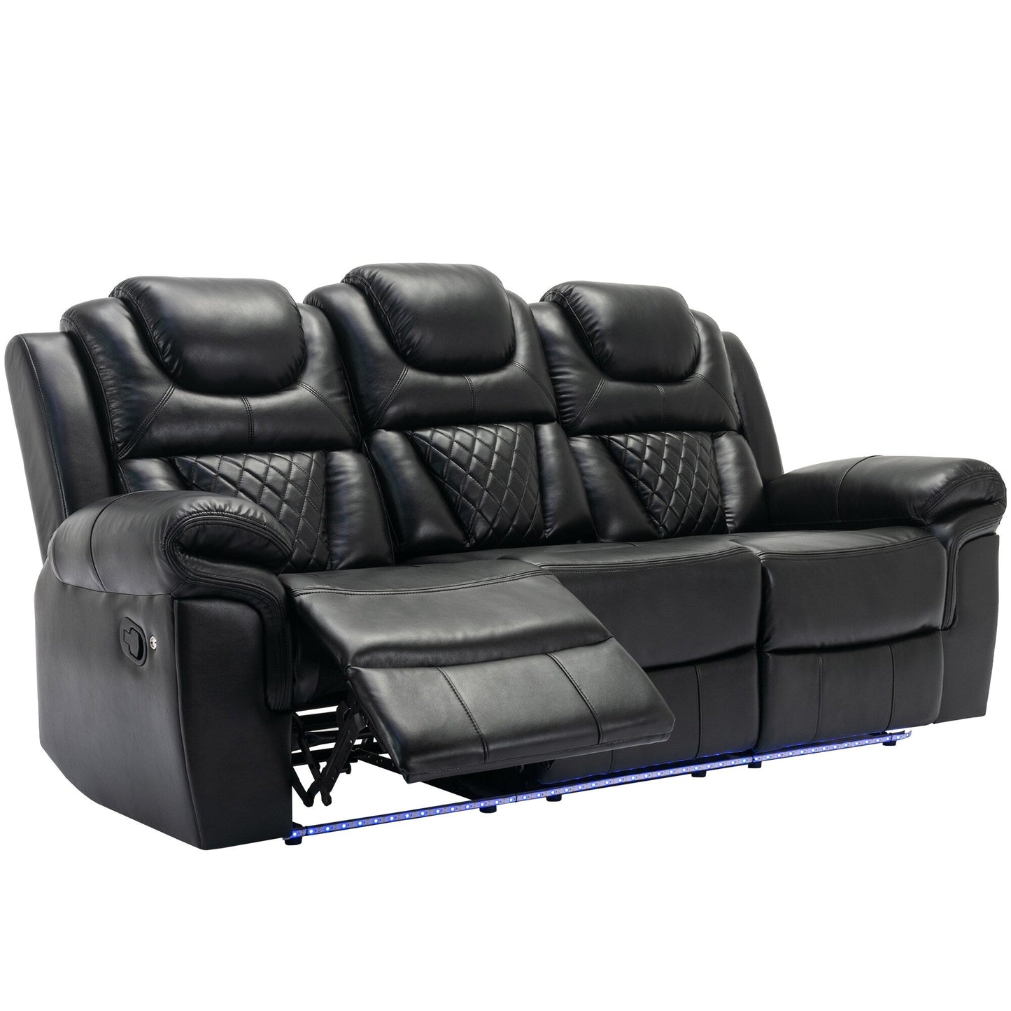 Roomfitters 3 Pcs Recliner Sofa Set with Manual Recliner Chairs, Center Console Storage, and Soft Ambient Lighting