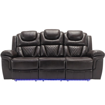 Roomfitters 3 Pcs Recliner Sofa Set with Manual Recliner Chairs, Center Console Storage, and Soft Ambient Lighting