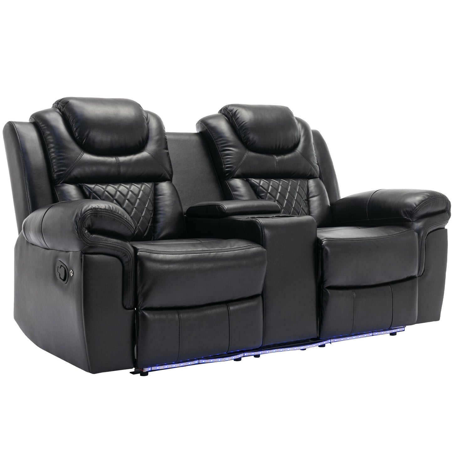 Roomfitters 3 Pcs Recliner Sofa Set with Manual Recliner Chairs, Center Console Storage, and Soft Ambient Lighting