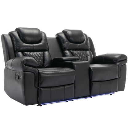 Roomfitters 3 Pcs Recliner Sofa Set with Manual Recliner Chairs, Center Console Storage, and Soft Ambient Lighting