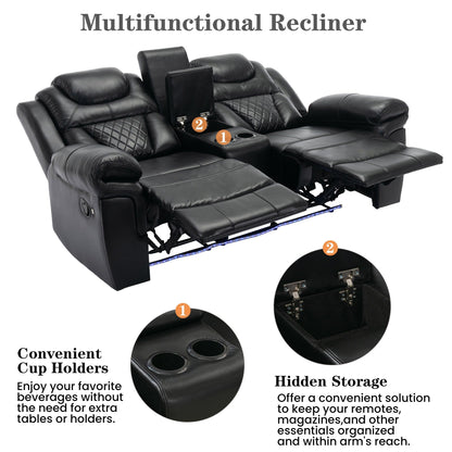 Roomfitters 3 Pcs Recliner Sofa Set with Manual Recliner Chairs, Center Console Storage, and Soft Ambient Lighting